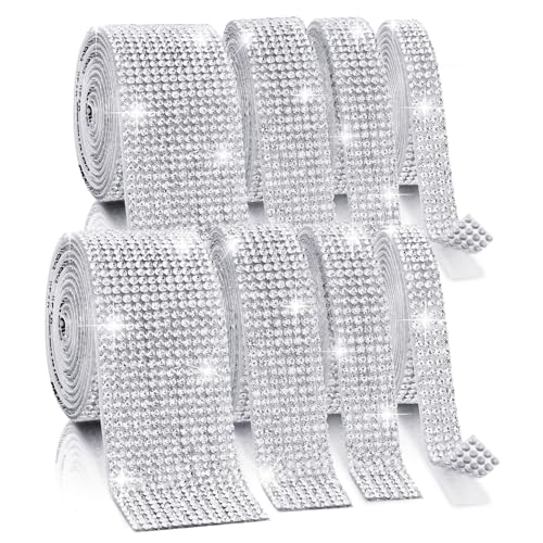 LYXMYGS Rhinestone Ribbon Self Adhesive 8-Yard Bedazzling Strips 8-Rolls Rhinestone Strips for DIY Craft Rhinestones for Crafting Home Decor and Special Events 4/6/8/14 Rows Transparent Crystal