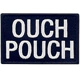 Ouch Pouch Embroidered Patch Tactical Moral Applique Fastener Hook & Loop Emblem, White & Black