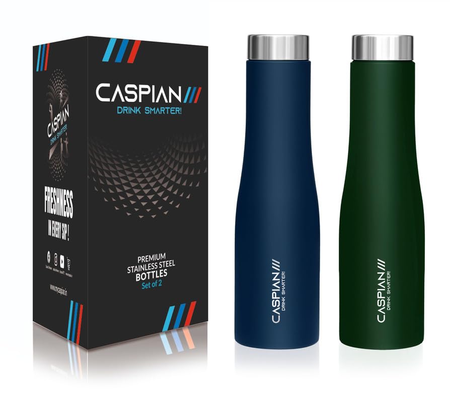 Image of CASPIAN / / / Aqua Stainless Steel Water Bottle (Blue & Green, 1 Litre, Set of 2)| Leak Proof Thunder for Fridge Home Office Travel School Kids Boys Girls Adults Sports Gym Yoga