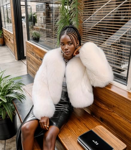 INVACHI Faux Fur Coat for WomenLong Sleeve Shaggy Fur Jackt Warm Winter Cropped Fluffy Parka Coat4