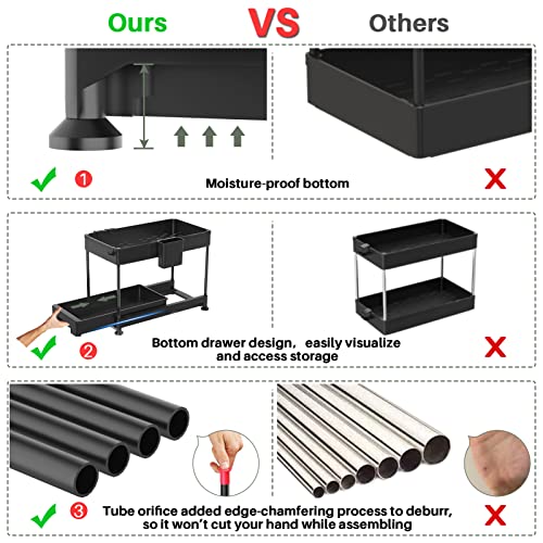Spacelead Under Sink Organizers And Storage For Bathroom 2 Tier Sliding Cabinet Basket Organizer Drawers, Kitchen Under Bathroom Sink Storage Organizer With Hooks The Bottom Can Be Pulled Out Black #TOP2