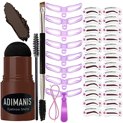 ADIMANIS Augenbrauen stempel Schablone Kit Augenbrauen pinsel 35pcs Ein-Schritt-Brauenstempel Kit Wasserfester Brauenstempel Langlebig Haaransatz Schatten Puder Stick (Dunkelbraun) Cover