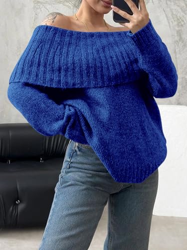 Image of Saodimallsu Womens Off The Shoulder Sweaters Oversized Long Sleeve Loose Ribbed Knit Fall Trendy Pullover Tops