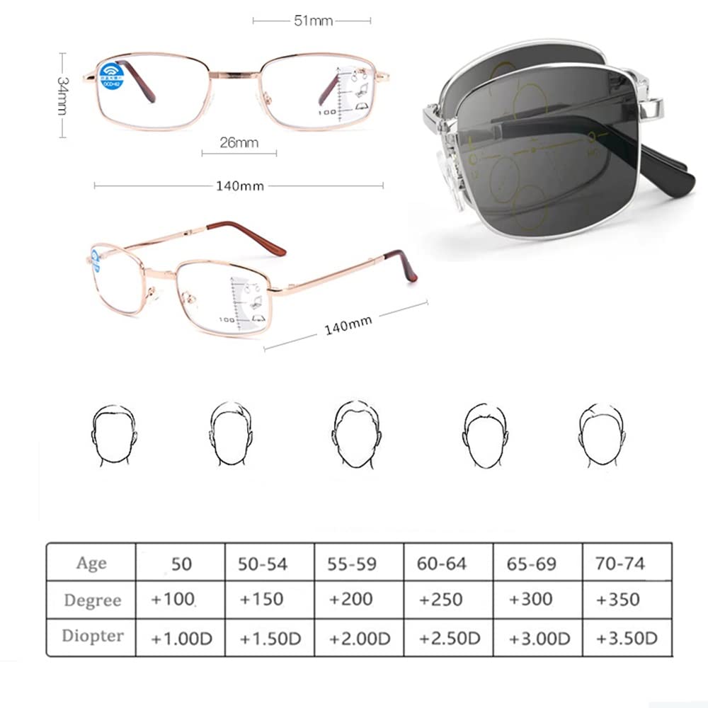 Gafas De Lectura Plegables Anti-Azul para Hombre Gafas De Lectura Bifocales con Protección UV Ayuda De Lectura Compacta con Funda Rígida (Color : Metallic, Size : +1.00)