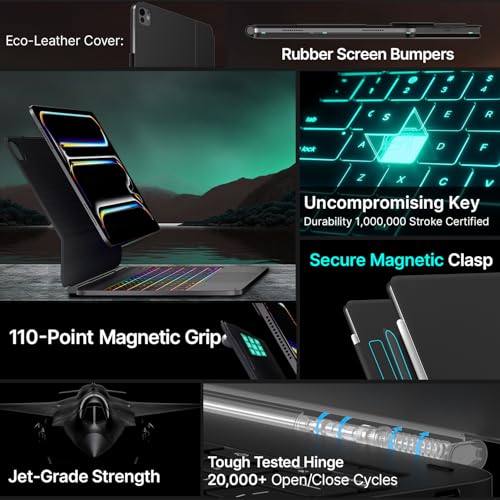 Image of typecase Keyboard Case for iPad Pro 13-inch (M5 2025 / M4 2024), Magic Keyboard with 11 Colors Backlight, Keyboard Case with Pencil Holder, Multi-Touch Trackpad,Easy-Set Magnetic Stand, Black