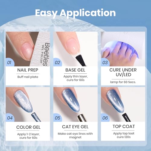 Image of Beetles Glacial Sigh Blue Cat Eye Gel Nail Polish - 15ML Full Size Light Glitter Gel Polish with Magnet Soak Off UV Velvet Nail Polish Salon DIY Nail Art Manicure Gift for Women