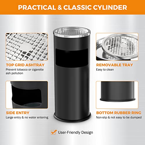 Image of BEAMNOVA Black Trash Can with Lid Outdoor Indoor Stainless Steel Commercial Garbage Bin Waste Container for Patio Yard Garage with Inside Barrel, Black, 9.8 in x 24 in (D * H)