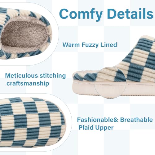 XHS Fuzzy House Slippers for Woman,Memory Foam Womens Slippers,Casual Unisex House Shoes Outdoor Indoor Warm Plush Mens Bedroom Slippers with Faux Fur Lining3