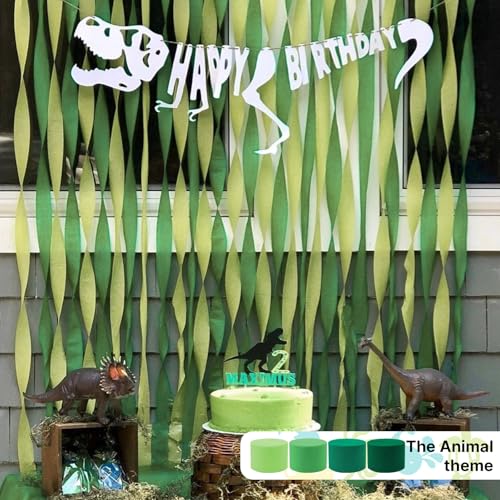 Image of PartyWoo Olive Green Crepe Paper Streamers 8pcs 656 ft Pack of Dusty Sage Green Crepe Paper Sheets for Birthday Baby Shower Graduation Woodland Dinosaur Jungle Football Theme Party Decorations