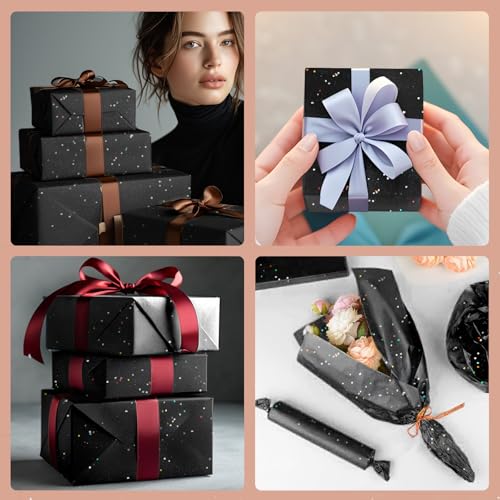 Image of Black Glitter Tissue Paper for Gift Bags 36 Sheets 14x20 Inch - Recyclable Wrapping Paper for Weddings, Birthdays, Party & Festival Decorations DIY Craft Supplies