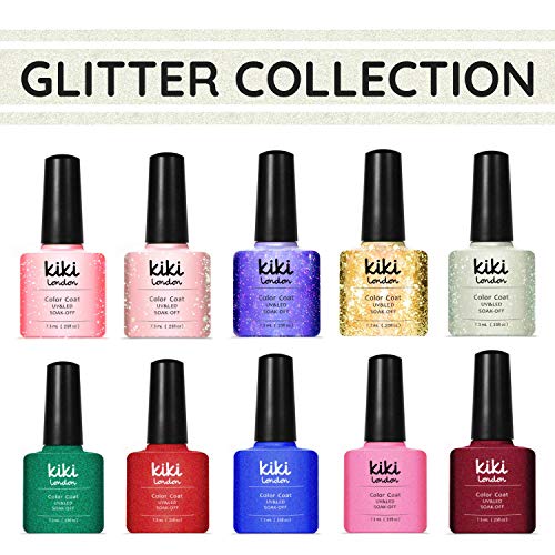 Kiki London Nagelgel-Nagellack-Set, 10 Stück, mit Glitzerfarben von Kiki London®, UV-/LED-Nagellack, Soak-Off-Gel…