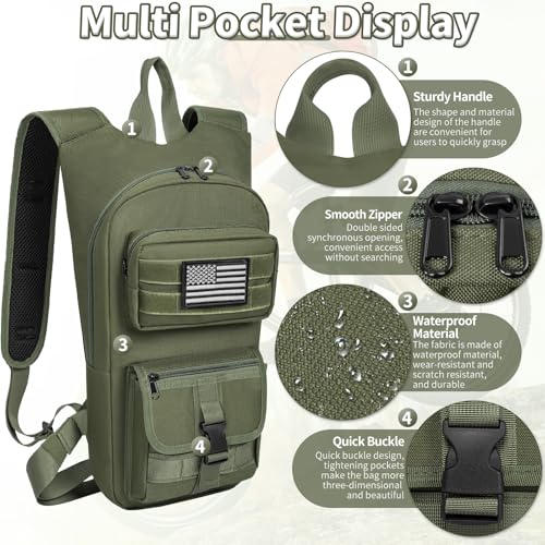 Image of Hydration Backpack, Tactical Molle Water with 2L TPU Water Bladder, for Men Women Lightweight Water Backpack, Hydration Pack for Hiking, Biking, Climbing and Hunting, Military Green