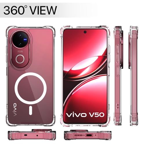 Image of Outlouders Back Cover for Vivo T4R 5G / iQoo Z10R 5G / Vivo V50 5G / V50e 5G / V50e 5G Mag-Safe Transparent PC + TPU Bumper Case with Magnetic Support Shockproof Protection (Transparent Mag-Safe)