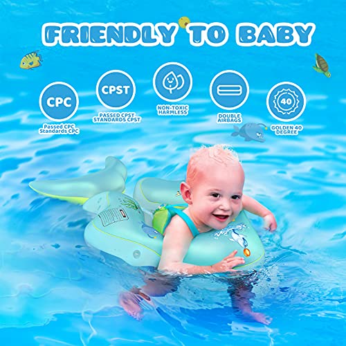 No Flip Over Baby Pool Float With Canopy Upf50+ Sun Protection, Inflatable Baby Float With Sponge Safety Support Bottom, Fun Gifts Water Toys Accessories Baby Swim Floats For Pool 3-36 Months