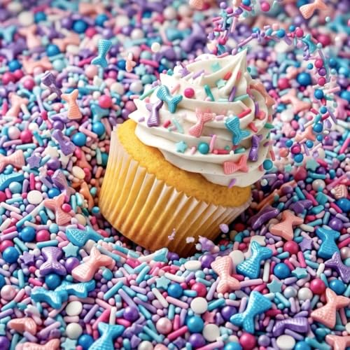 Image of Manvscakes Sprinkles- Edible Cake and Cupcake Sprinkles with Assorted Shapes and Sizes for Parties, Blue pink and purple Mix for Cookies, Ice Cream, Cake and Cupcake Decorating, 4 oz (Mermaid)