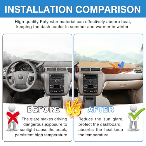 Image of Autorder Beige Dashboard Cover Mat for 2007-2013 Chevy Chevrolet Silverado Sierra, 2007-2014 Chevy Tahoe Suburban Denali Avalanche & GMC Yukon /XL & Only One Glove Box Accessories Polyester Dash Cover