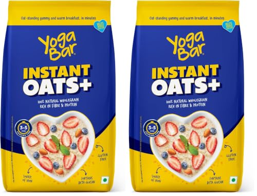 Image of Yogabar Instant Oats 1Kg | Premium, Ready to Cook, Gluten Free Oats with High Fibre, 100% Whole Grain, Non-GMO, 1Kg (Pack of 2)