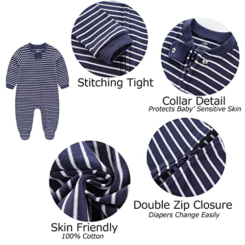 Newborn Baby Boy Girls Clothes 2-Way Zip Footed Cotton Bodysuit 3-Pack Long Sleeve Outfits 0-12Months Baby Pajamas2