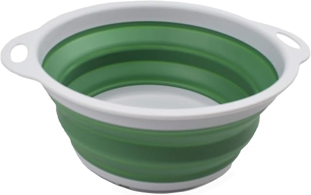 SAMMART 2.6L Collapsible Tub - Foldable Dish Tub - Portable Washing Basin - Space Saving Plastic Washtub (Grey/Dark Sea Green, 1)