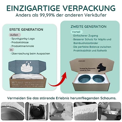 SPUNKYJUNKY Hundenapf Keramik Doppel Hund Futternapf mit Bambus Ständer für Katzen und Hunde (400ml, 1-Grün)