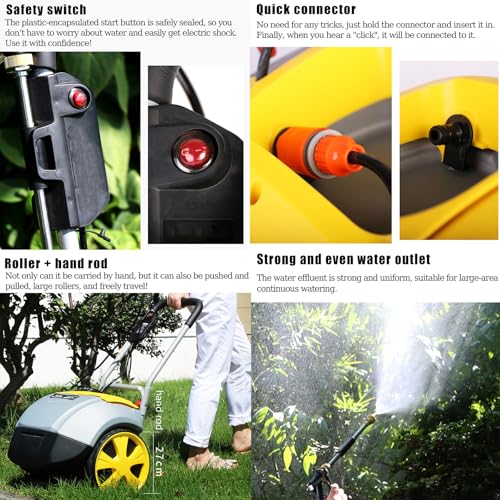 Spruzzatore elettrico da giardino con tubo lungo, ugello regolabile e interruttore di sicurezza, ideale per la cura del prato, irrigazione delle piante e lavaggio auto