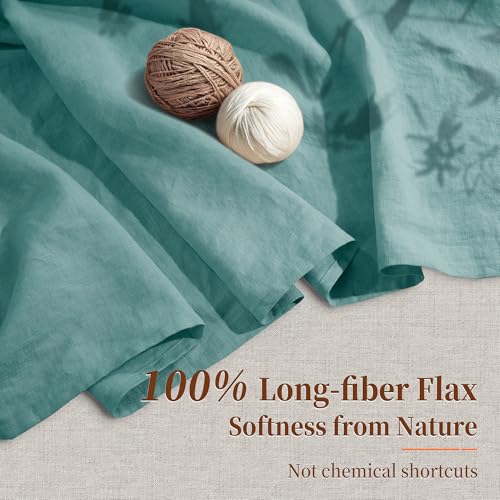 Image of 100% Pure Linen Sheet Set for Hot Sleepers, Breathable Natural Linen Sheets 4pcs, Bedding Set Deep Pocket Up to 16 inch Moisture-Wicking, Softens with Every Wash (Aqua Full)