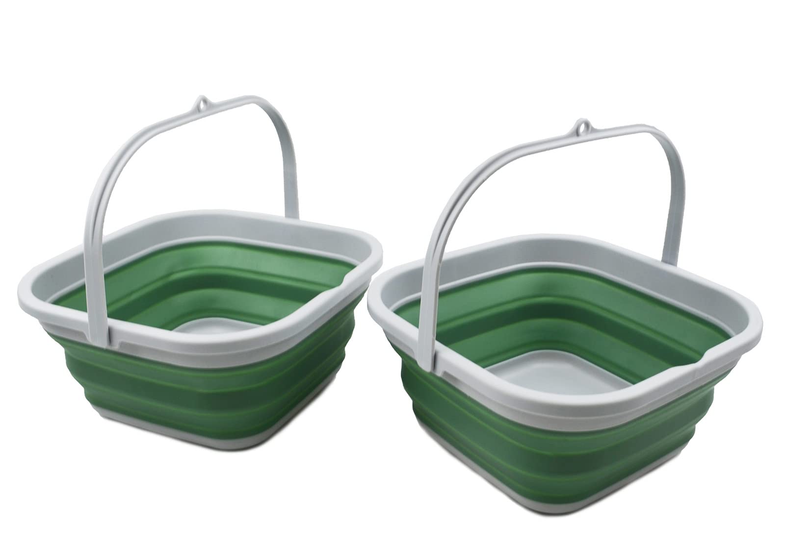 SAMMART 5.5L Collapsible Square Handy Bucket/Foldable SquareWater Pail/Portable Tub with Handle. (Grey/Dark Sea Green)