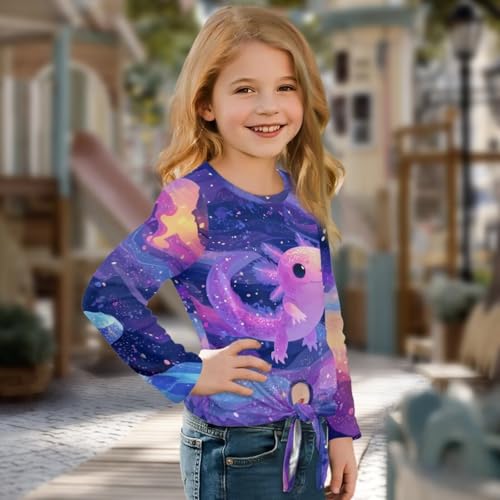 Casual Girls T-Shirt,Front Knot Kids Tunic Tops,Loose Crew Neck Girls Long Sleeve Shirt for School3