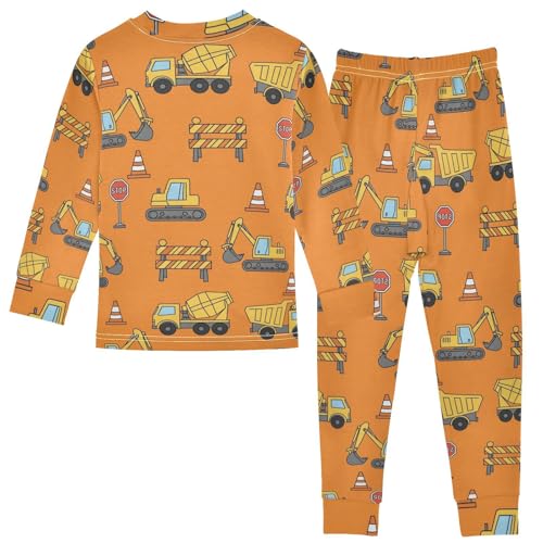 Pajama Sets Long Sleeve Car Vehicles Orange Soft Comfy Sleepwear 2 Piece PJS 3-8T3