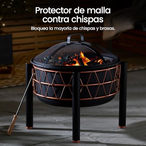 Miniatura 2 de Vonhaus Brasero 2-En-1 Con Parrilla Bbq Para Exterior, Jardín Y Patio, En Acero Negro Con Detalle Cobre, Incluye Atizador Y Tapa De Malla, Compatible Con Leña O Carbón