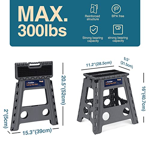 Image of Flottian 16 inch Folding Step Stool for Adults and Kids Holds Up to 300 lbs,Non-Slip Folding Stools with Handle, Compact Plastic Foldable Step Stool for Bathroom,Bedroom, Kitchen, Gray,1PC