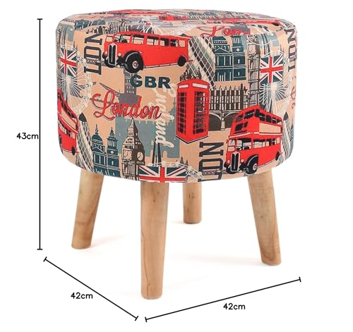 Image of NACIA Printed Ottoman Stool Set of 2 | Soft Cushioned Velvet Pouf Footrest with Wooden Legs | Decorative Seating Stool for Bedroom Living Room Home & Office (16x16x17 Inch, London)