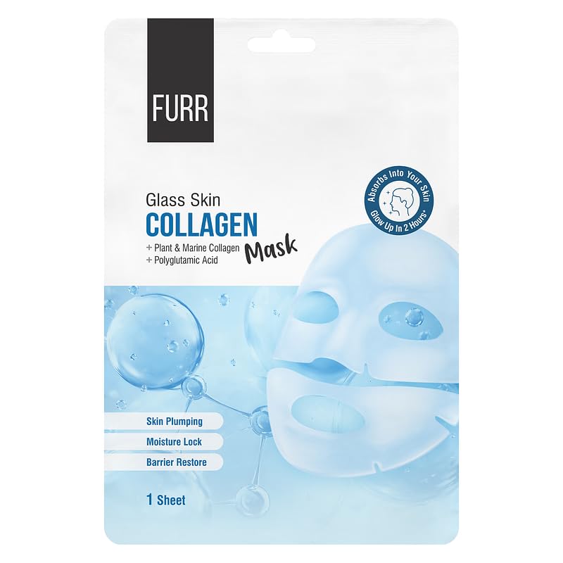 Image of FURR Korean Glass Skin Collagen Mask | Glow Up In 2 Hours | Deep Hydration, Barrier Repair, Moisture Lock | Plant & Marine Collagen | Overnight Face Mask Sheet