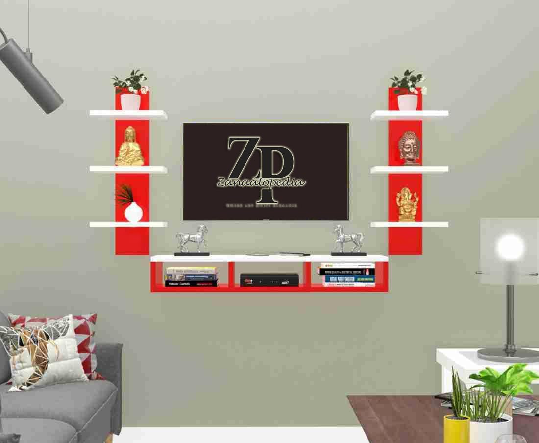 Zanaatopedia TV Entertainment Unit for Living Room/TV Stand Wall Mount/Engineered Wood TV Panel/Set-Up Box Holder/TV Unit for Home/Wooden TV Entertainment Unit/TV Cabinet for 43" LCD (Red and White)