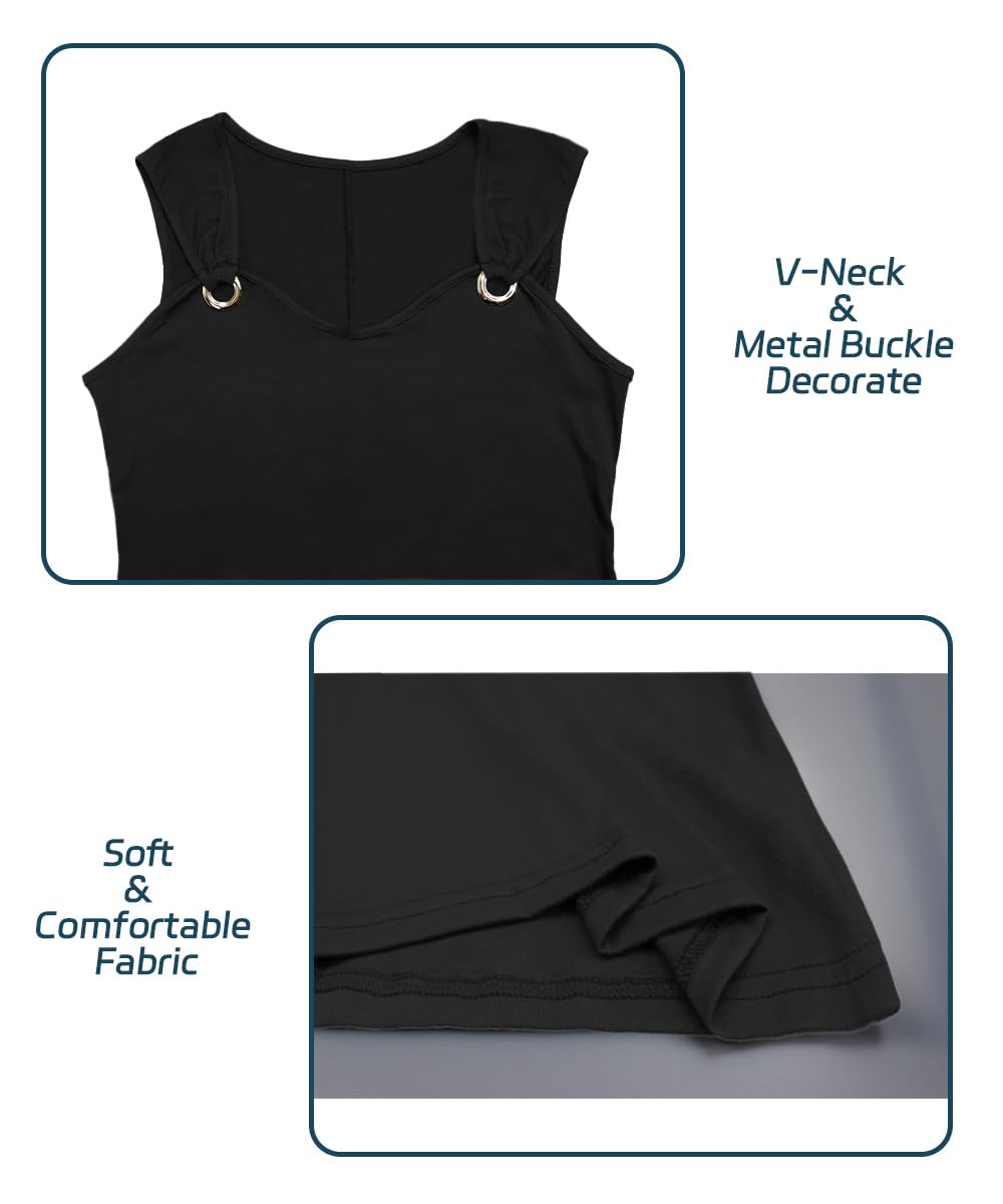Vestidos Mujer Verano Cuello en V Sin Mangas Vestido de Playa Elegante Moda Vestidos Color Sólido Casual Suelto Camisolas