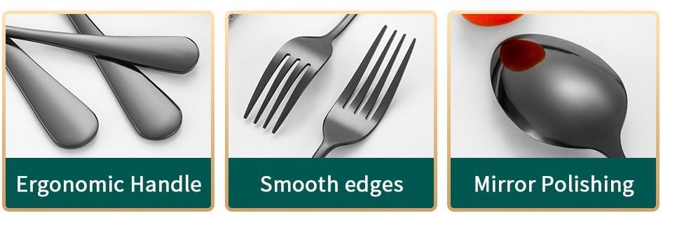 Image of aDai Charcoal Black Silverware Set, Satin Finish | 16-Piece Stainless Steel Flatware Set | Dishwasher Safe Kitchen Cutlery for Home, Restaurant & Gifting