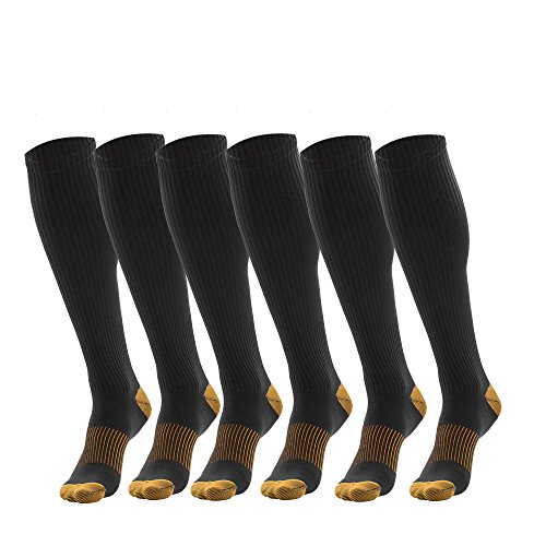 MCNICK & COMPANY Men's Copper Compression Socks (3 Pairs, Black) 20-30 mmhg size 10-13 big and tall knee high great for air travel
