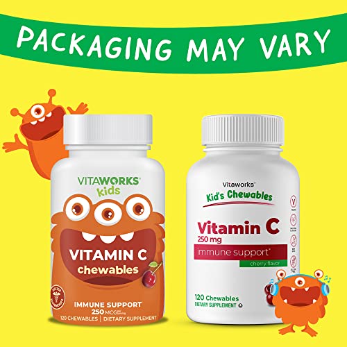Vitaworks Kids Vitamin C Chewable Tablets 250Mg - Tasty Natural Cherry Flavor - Vegan, Gmo-Free, Gluten Free, Nut Free Vitamins - Dietary Supplement For Immune Support - For Children - 120 Chewables #TOP1