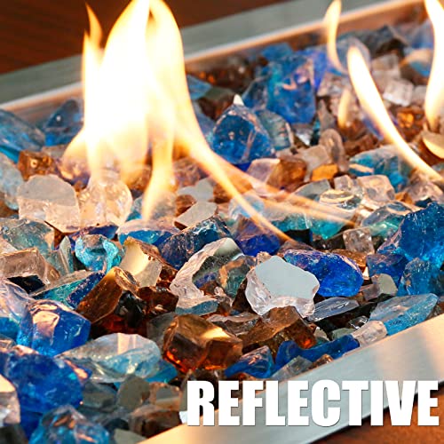 Hisencn Fire Pit Glass Rocks - High Luster Reflective Tempered Fire Glass For Propane Fire Pit, Outdoors And Indoors Natural Or Propane Fireplaces, Landscape Decoration, 1/2 Inch Firepit Glass 10 Lbs #TOP2