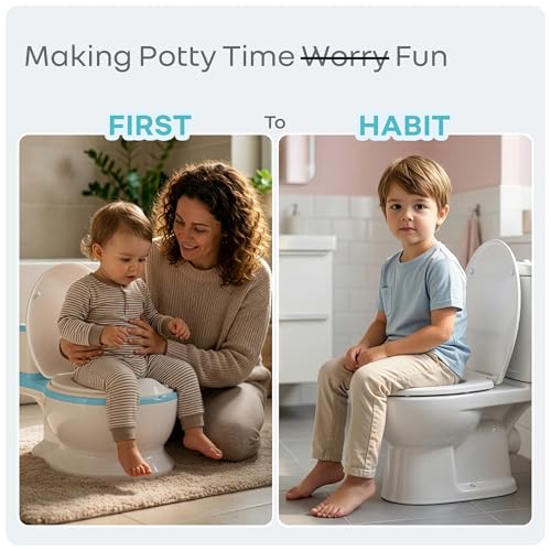 Image of R for Rabbit Little GrownUp Tunes Baby Potty Training Seat with Music, Soft Cushion & Ergonomic Backrest Tissue Storage for Kids | Toilet Seat Weight Up to 50 kg, 1 to 7 Years (Blue White)