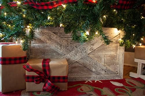 Christmas Tree Collar or Box Made of Reclaimed Wood – Rustic Tree Skirt Replacement Blocks Kids & Pets, Adds Farmhouse Charm – Natural, Hook-&-Loop Strip Panels by BarnwoodUSA, 30x22.5 in., Whitewash