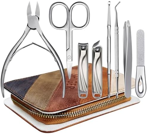 8 Pieces Nail Clipper Set for Fingernail Thick Toenails, Quality Heavy Duty Stainless Steel Nail Trimmer Kit for Women Mens Seniors, with Exquisite Case(ZJDTZ8P)