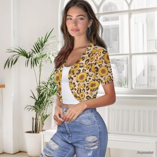 Image of Womens Short Sleeve Cardigans Lightweight Summer Cardigan Trendy Bolero Shrug Cute Floral Cardigan Sheer Bolero