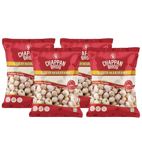 Image of Chappan Bhog Gold Makhana 250g x 4 | 5+ Suta Extra Large Foxnuts (Phool Makhana) | Raw Makhana (Lotus Seeds) | Healthy Snack | High Protein, Keto and Gluten Free | Fasting and Evening Diet Snack | Low in fat