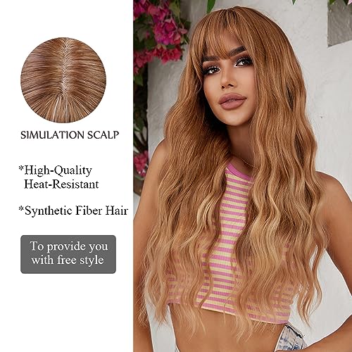OUFEI Ombre Strawberry Blonde Wigs for Women Long Wavy Wig with Bangs Natural Synthetic Hair Heat Resistant Wigs for Daily Party Cosplay Wear - Image 3