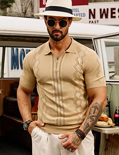 Mens Quarter Zip Polo Shirts Elastic Short Sleeve Premium Golf T-Shirts #TOP1