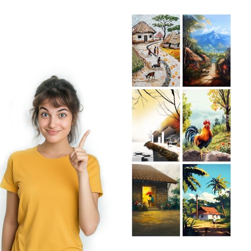 Image of SiddArtify Village Life Wall Art Prints Set - Landscape Poster Decor for Living Room Bedroom Office - 8x12 Sticker Pack of 6