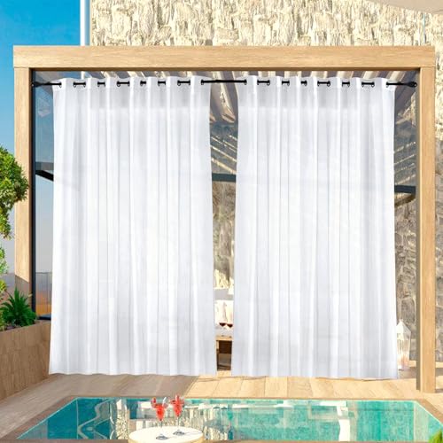 2 cortinas para exteriores, 132 x 213 cm, transparentes, resistentes a la intemperie, para exteriores, transparentes, para balcón, terraza, jardín, pérgola, carpa, protección visual