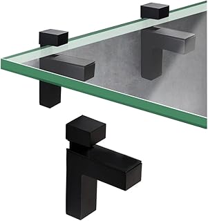 2 Pieces Black Floating Shelf Bracket AdjustableClamped Glass Shelves ,Heavy Duty Brackets Clamp Clip Holder ,F-Type Glass Clamps for 3-28mm Glass Wood Board Shelves Wall Mount