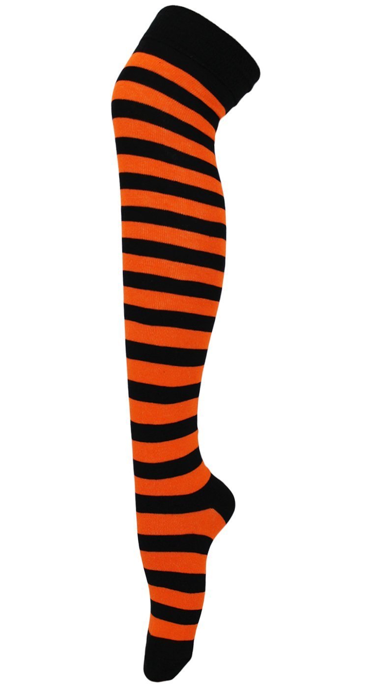 Axtokyo Women's *Pumpkin-Orange/Black* Striped Over The Knee High Socks Fancy Dress ()